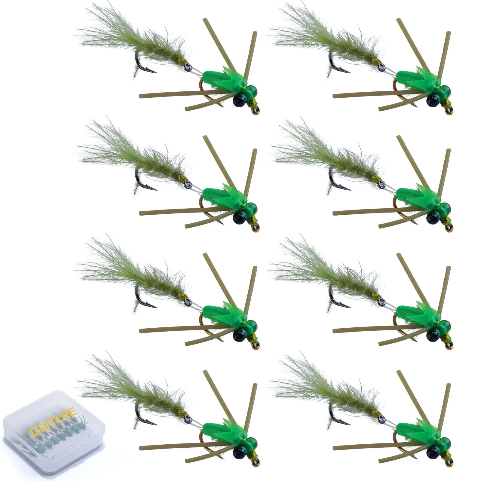 Goute 8-16 Uds moscas de pesca con mosca señuelo de pesca juego de anzuelos dobles 12 #   14 #   16 #   18 #   Anzuelo para atar moscas, pesca de trucha y lubina, señuelo con caja - imagen 2