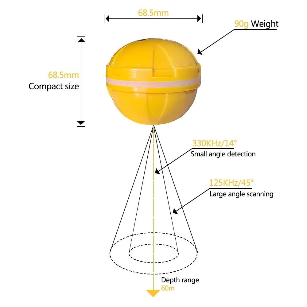 Sonar inteligente inalámbrico con Bluetooth, buscador de peces portátil, equipo de pesca al aire libre, 48m/160 pies, nuevo - imagen 3