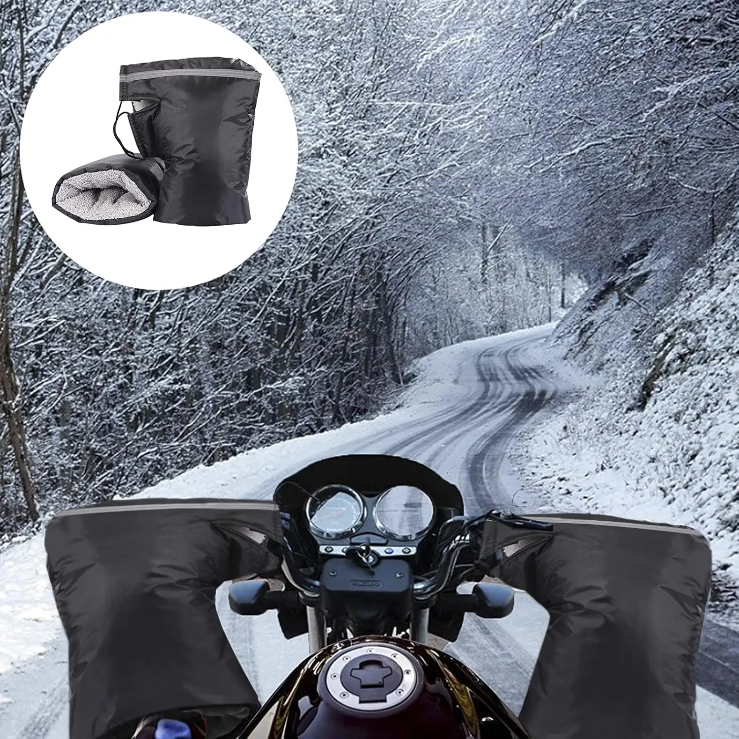 1 par de guantes de invierno para manillar de motocicleta al aire libre, Protector de manos de invierno, forro a prueba de viento, guantes cálidos para cubierta de mango de motocicleta y Scooter - imagen 5