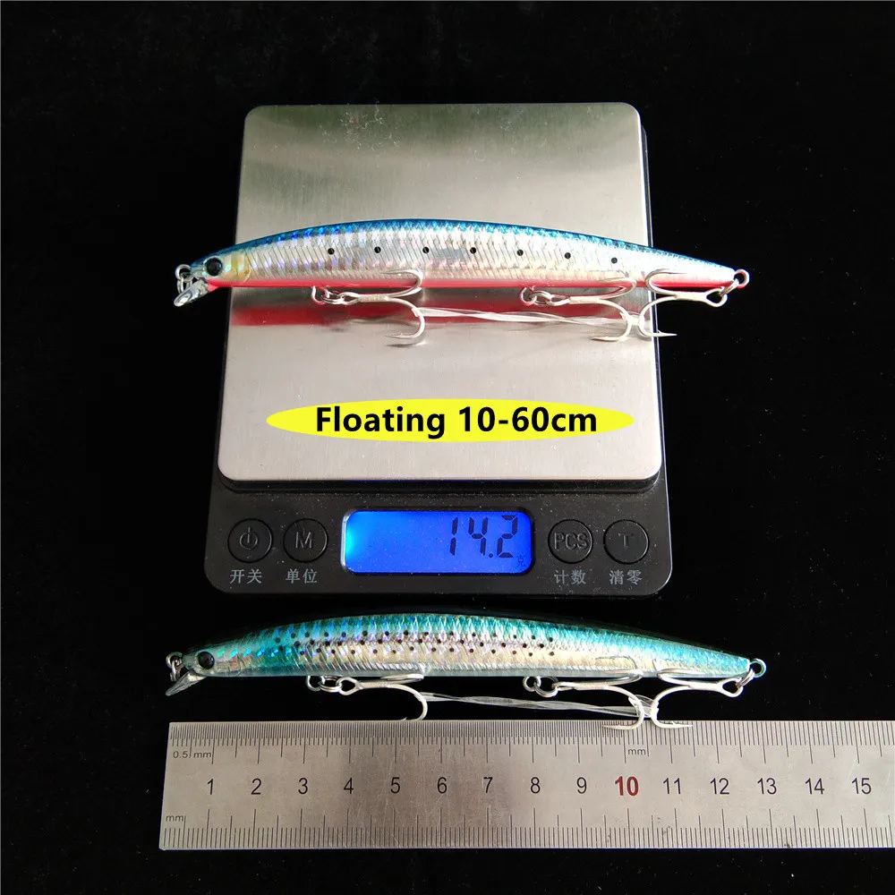 TSURINOYA-señuelo de Pesca de Mar, cebos duros flotantes para lubina falsa, 4 piezas, Minnow Delgado, 125F, 125mm, 14,3g - imagen 5