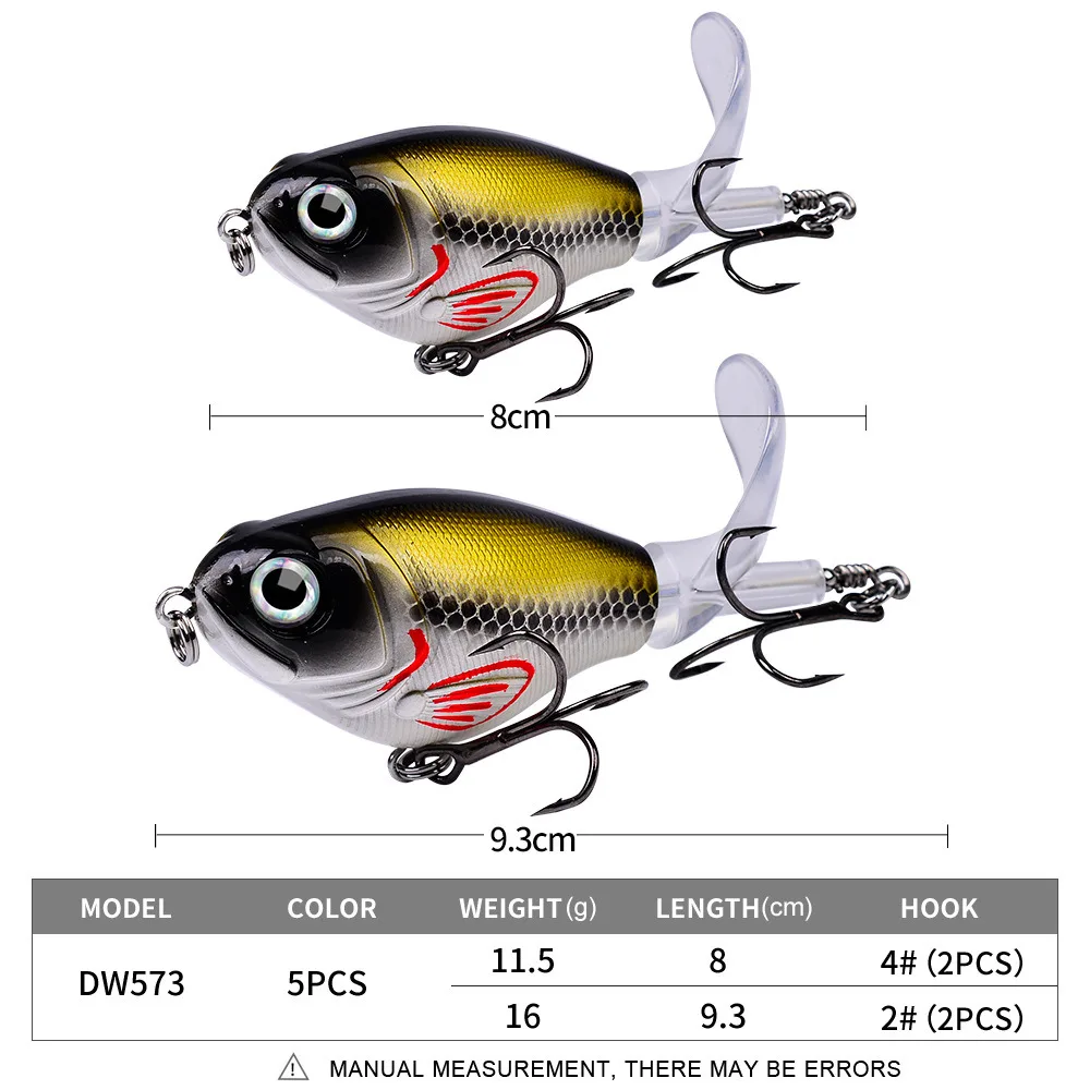 Señuelo de pesca Topwater Popper, cebo duro de plástico Swimbait giratorio de cola suave, Lucio, aparejos de pesca artificiales Whopper Plopper - imagen 2