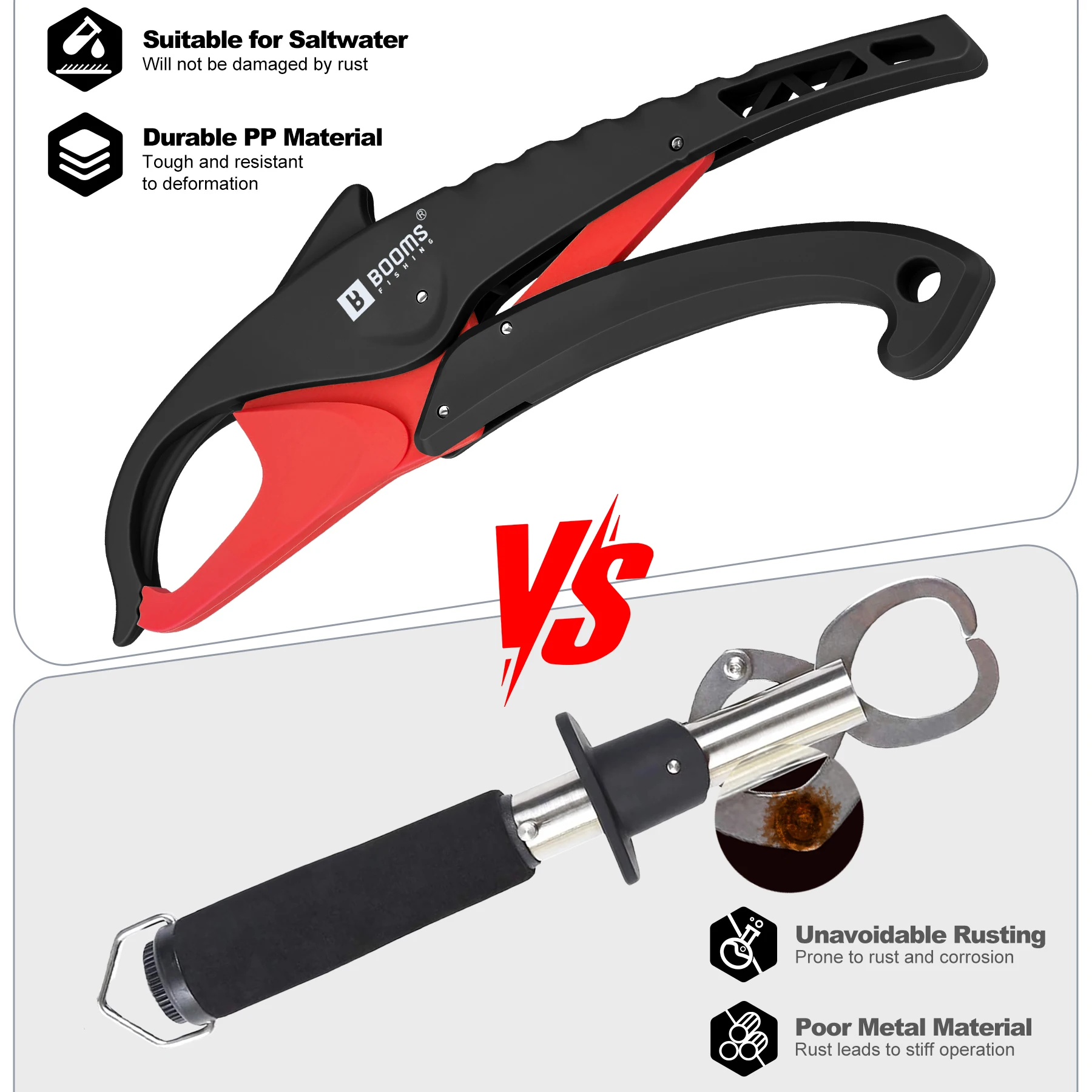 Booms Fishing G15 pinza de labio de pesca agua salada 23cm pinzas de plástico para bagre herramienta de agarre con cordón accesorios de pesca - imagen 3
