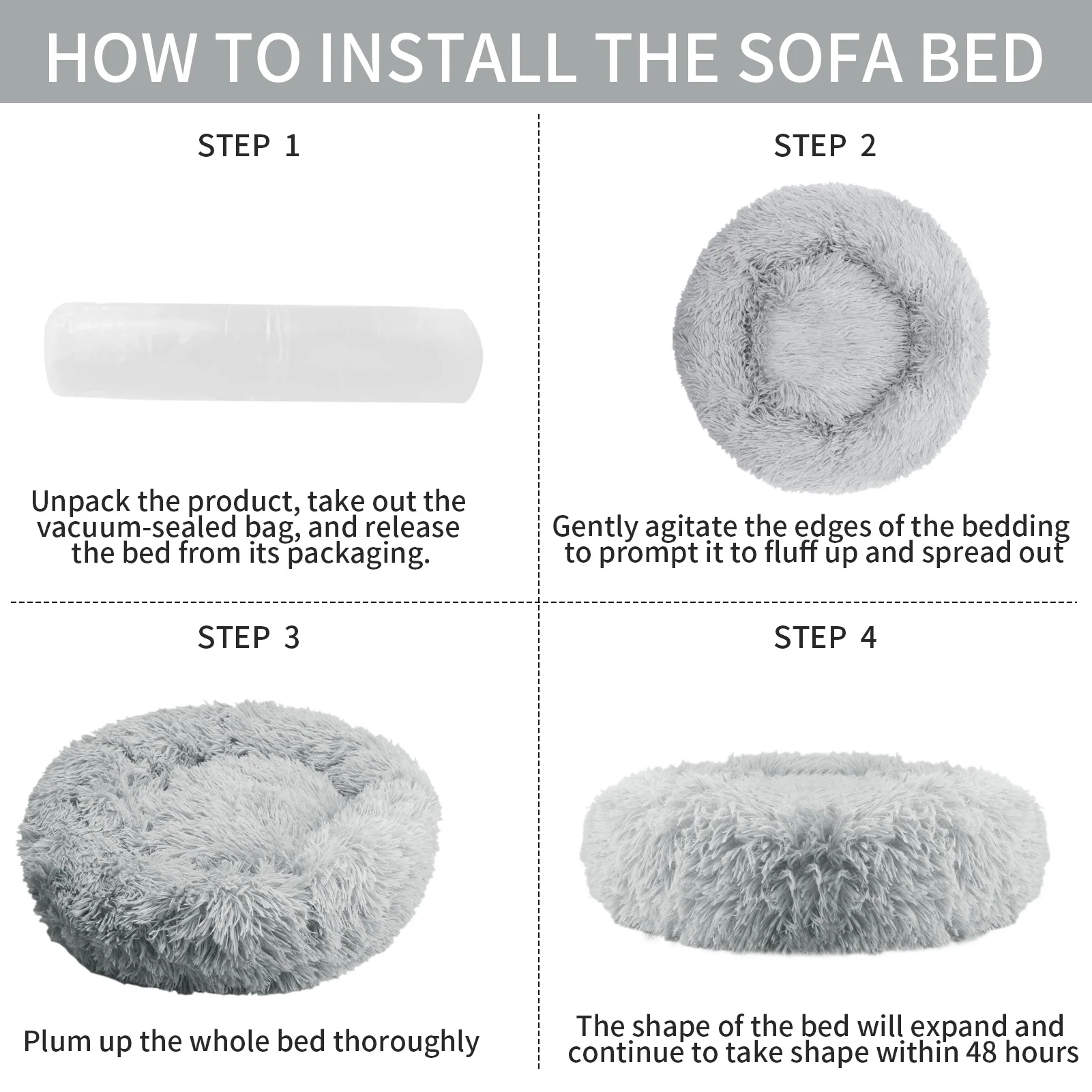 Cama redonda supersuave para mascotas, casa de felpa larga para perros medianos, alfombrillas cálidas de invierno, 50cm - imagen 5