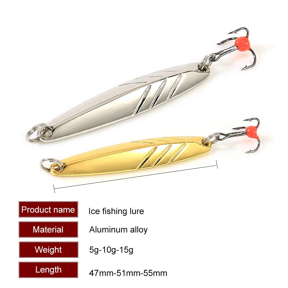 FTK-señuelo de pesca en hielo, cebo giratorio de Metal de 47mm/5g 51mm/10g 55mm/15g, 1 piezas, anzuelo triple, señuelos duros - imagen 3