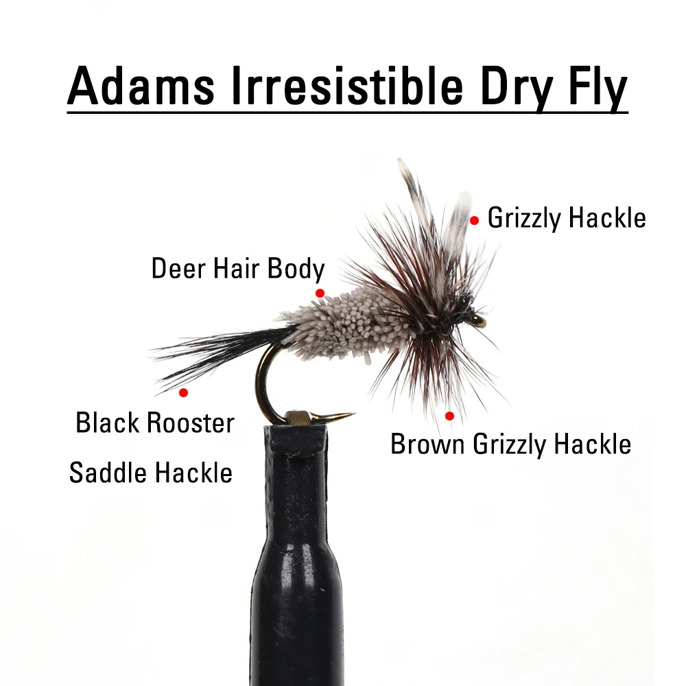 ICERIO 6 piezas # 14 Adams irresistible mosca seca ciervo pelo cuerpo Grizzly Hack anzuelos bronceados Caddis Midge Mayfly trucha señuelo de pesca cebo - imagen 2