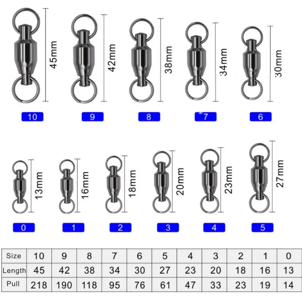 Conector giratorio de pesca de acero inoxidable, rodamiento de barril de gran potencia, giratorio, accesorios de aparejos, 50 Uds. - imagen 4