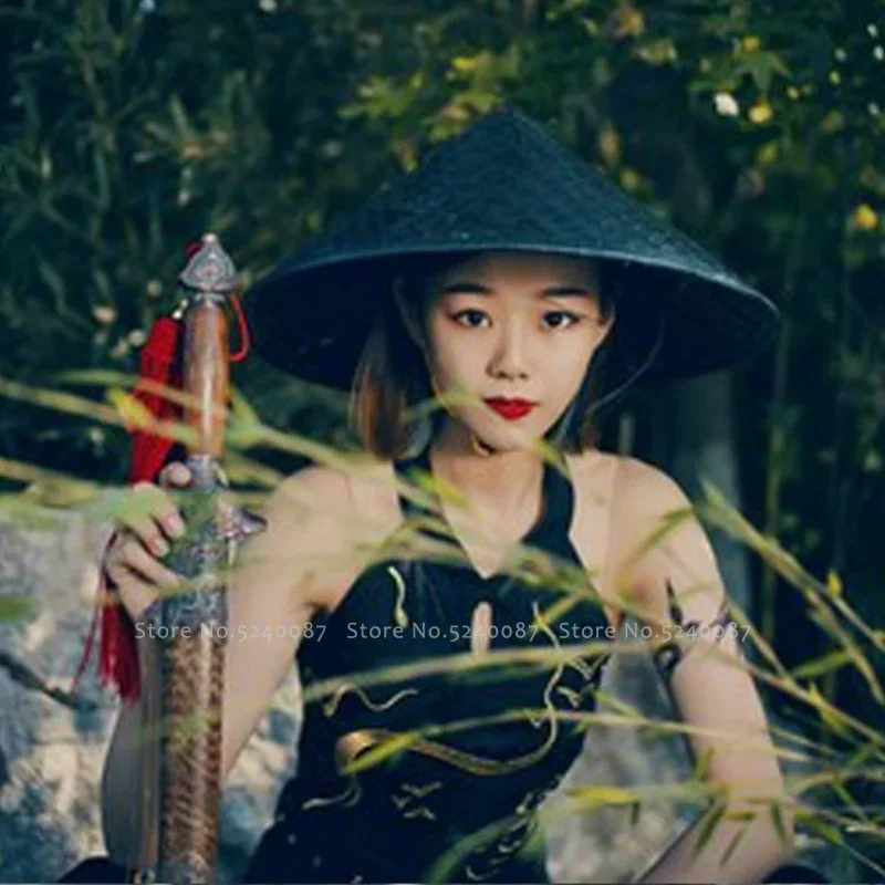 Sombrero tejido de bambú de estilo chino tradicional Kung Fu, Shaolin, samurái japonés, Cosplay, sombreros orientales, accesorios, gorros de paja - imagen 4