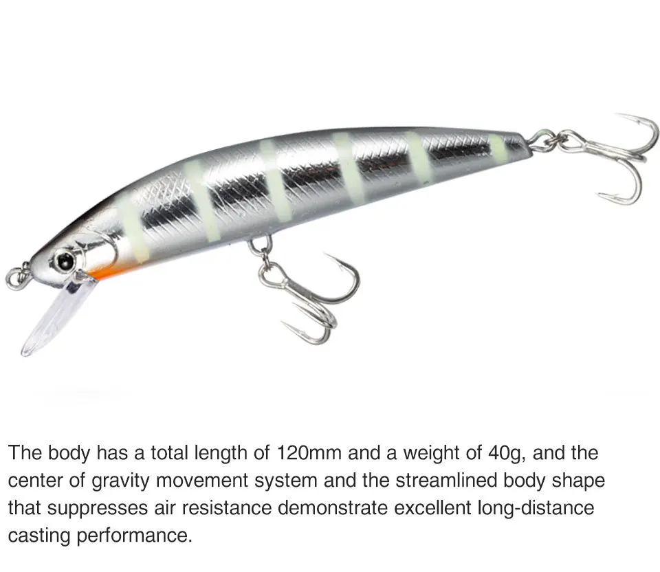 Un señuelo de pesca con un cuerpo plateado y una franja verde