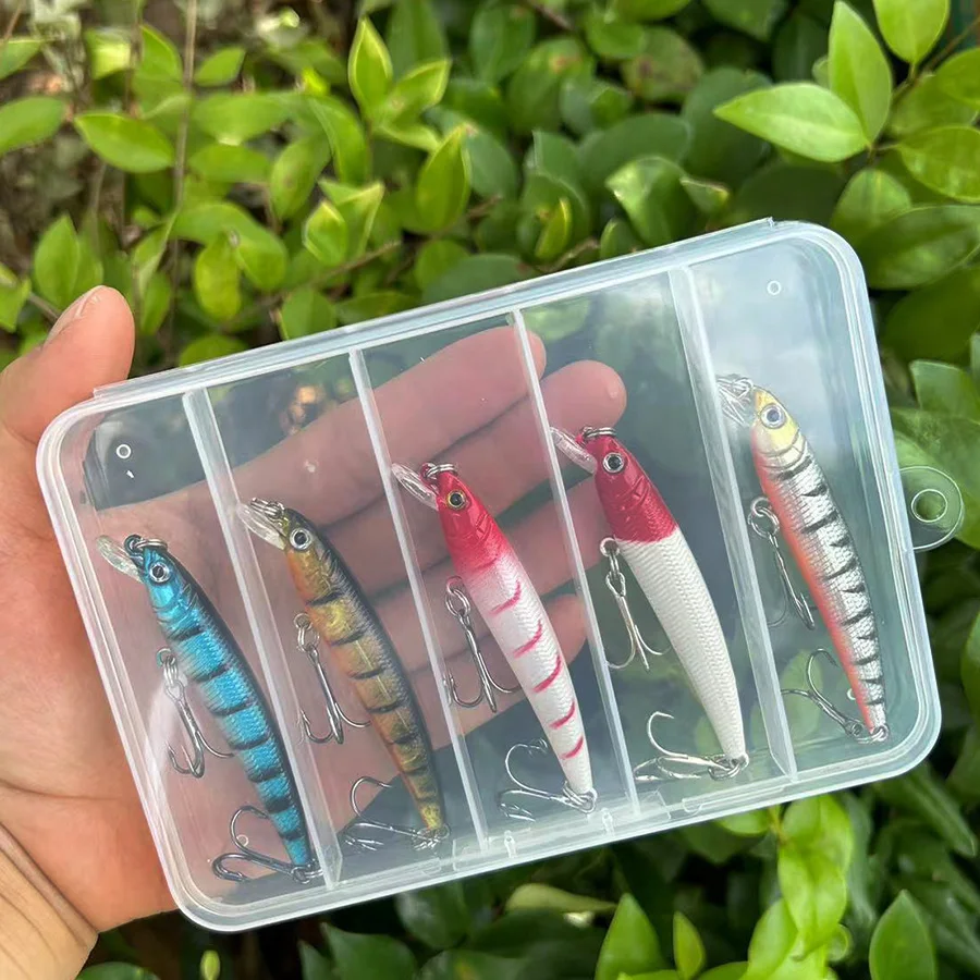 Kit de Señuelos de Pesca JerkBait Minnow Crankbait, juego de cebos artificiales duros para aparejos de pesca, Lucio, Swimbait, carpa, Wobbler, 5 unids/lote por caja - imagen 3