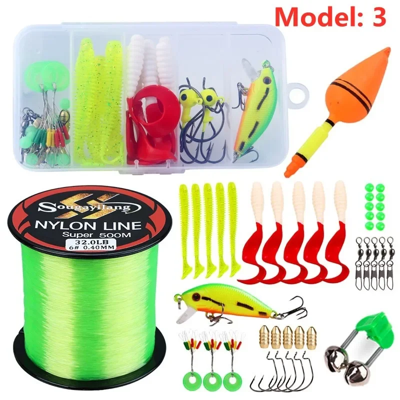 Sougayilang-Kits completos de pesca de 1,6 m-2,1 m con caña de pescar telescópica y anzuelos de cebos de carrete giratorio con sedal de pesca de 500m - imagen 4