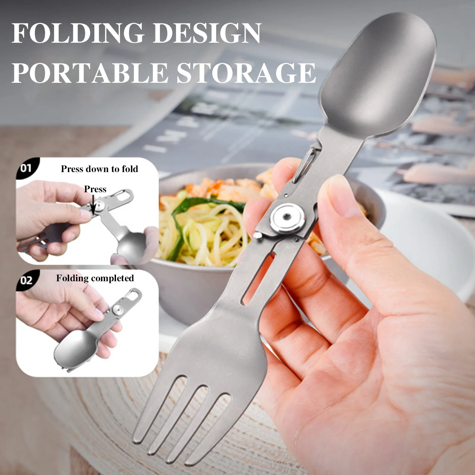 Draagbaar Zakbestek Titanium Opvouwbaar 2in1 Lepel Vork Duurzaam Metaal Servies Voor Buiten Kamperen Picknick BBQ Gebruik 1pc