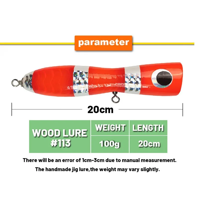 Señuelos Popper de 100g y 20cm para pesca en aguas profundas, aparejos de pesca artificiales para barcos, señuelo de superficie GT, cebo de fundición - imagen 4
