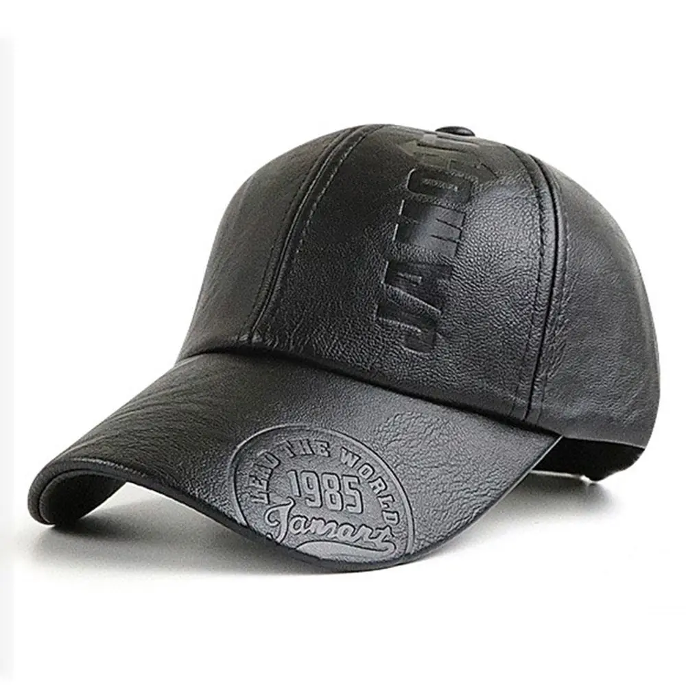 Gorras de béisbol de cuero con estampado de letras para hombres y mujeres, sombreros Snapback, felpa, cálido, Hip Hop, deportes al aire libre, moda, otoño, invierno - imagen 4