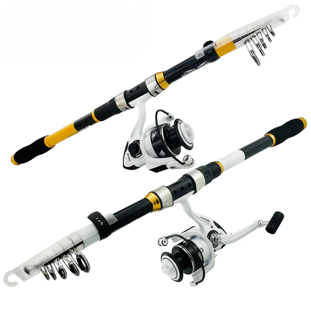 Combo de caña de pescar telescópica, carrete giratorio, arrastre máximo de 8Kg, pesca en agua salada, agua dulce, playa, 1/5-2,1 m, 5,2: 3,6. 1:1 - imagen 2
