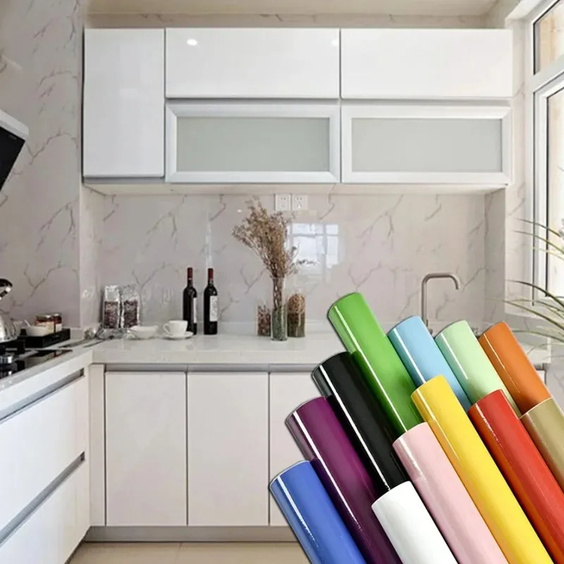 Papel tapiz autoadhesivo de PVC, pegatina blanca para decoración de muebles antiguos, armario de cocina, a prueba de humedad, impermeable - imagen 3