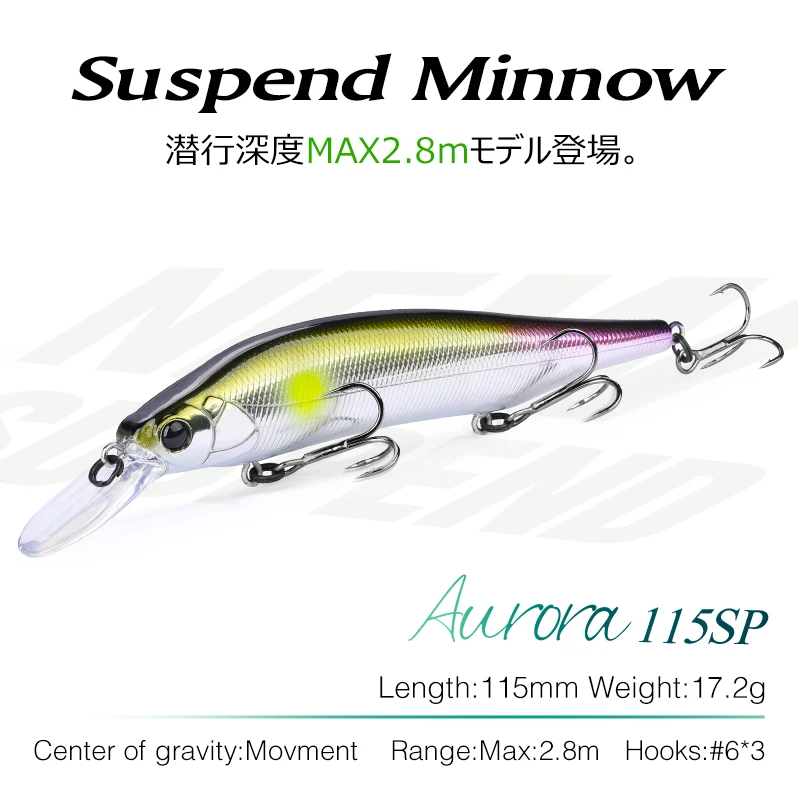 TSURINOYA 115mm 17,2g suspensión Minnow señuelo de pesca sistema de peso AURORA 115sp fundición larga Lucio Jerkbait cebos duros - imagen 5
