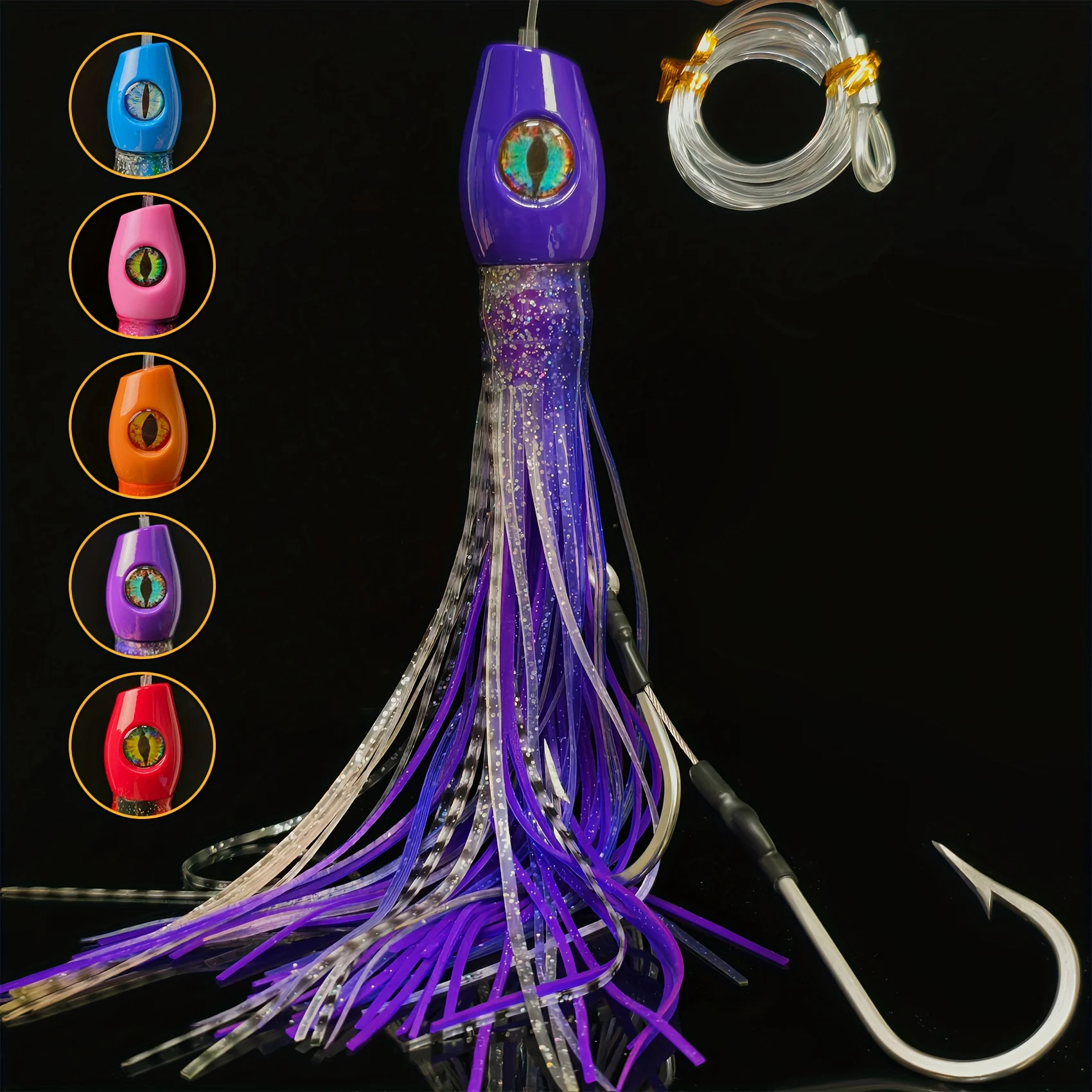 Aventik-señuelo de pesca con cabeza de bala, resina de Color sólido, con ganchos dobles de acero inoxidable, falda brillante, ojos realistas, señuelo de agua salada