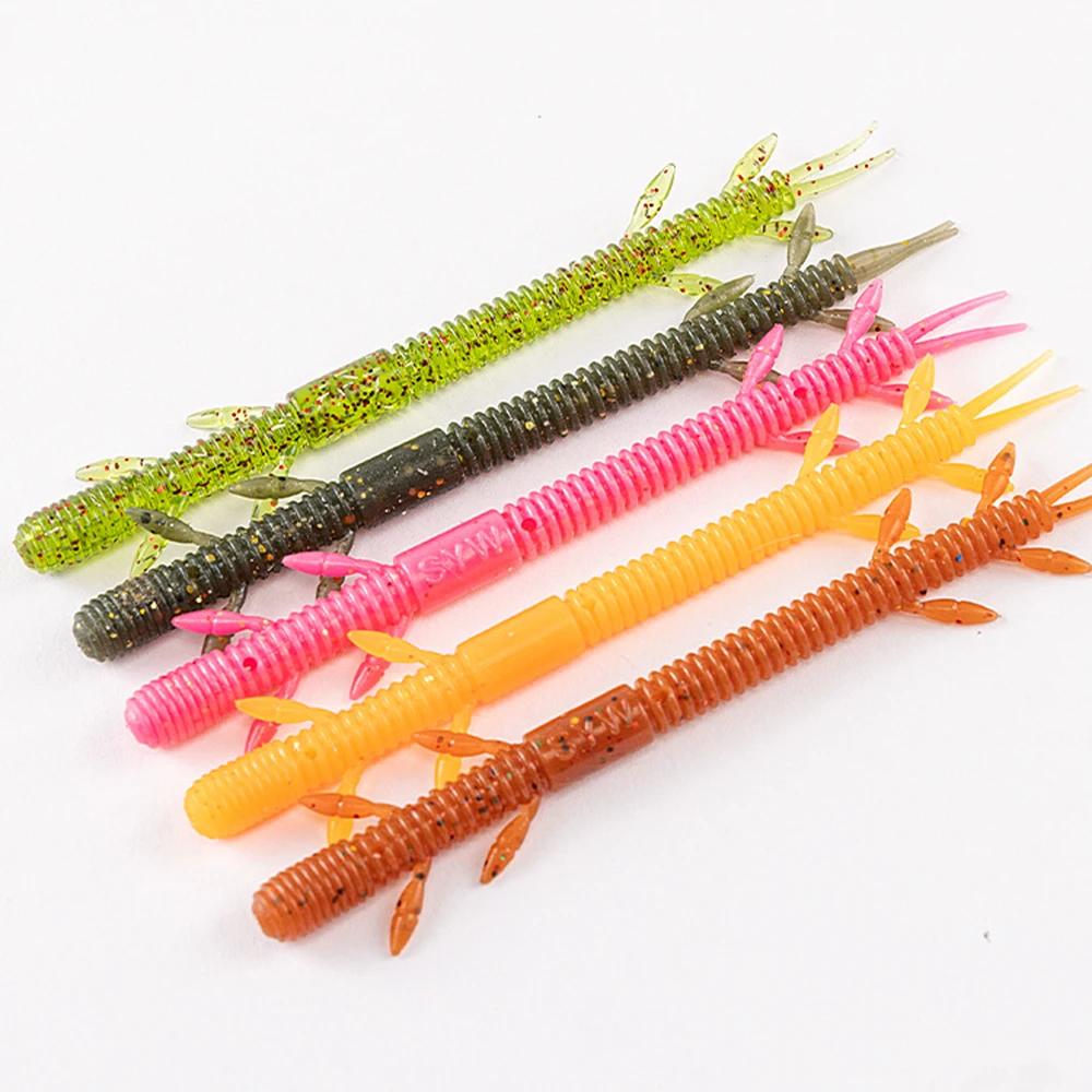 6 uds cebos blandos Swimbaits nadar fideos gusanos Señuelos de Pesca palo cebo cola dividida señuelos de plástico artificiales para pesca de trucha lubina - imagen 2