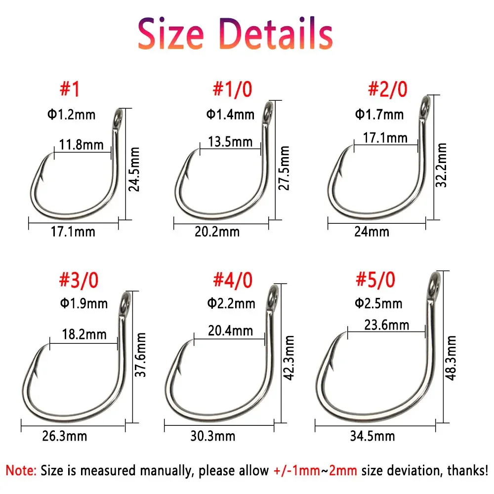 Anzuelos de acero al carbono para agua salada, 10 piezas, 1 #, 1/0, 2/0, 3/0, 4/0, 5/0 - imagen 4