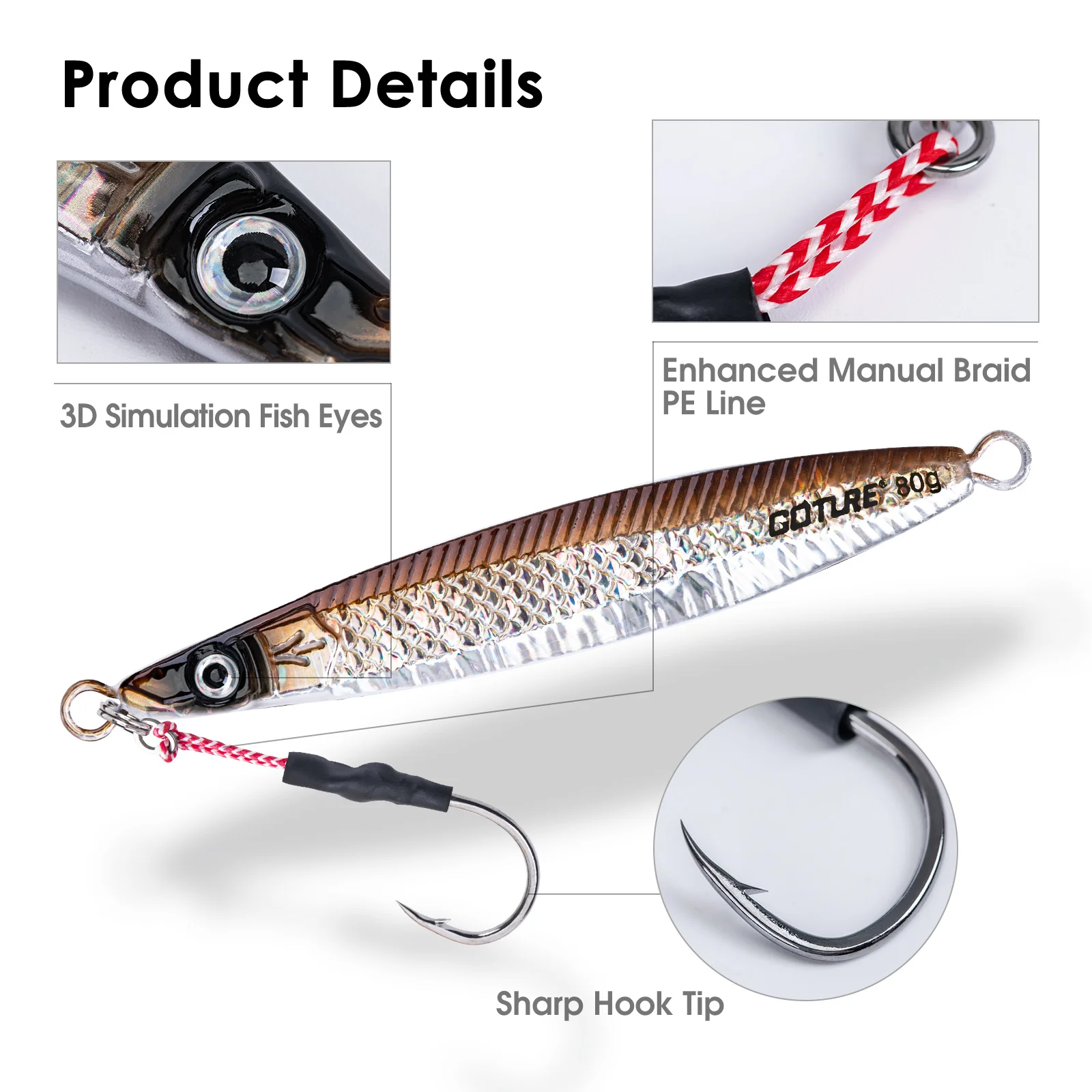 Goture-señuelo de pesca con ojos 3D y anzuelos, cebo Artificial duro, luminoso, 80g, 150g, 200g, lote de 5 unidades - imagen 2