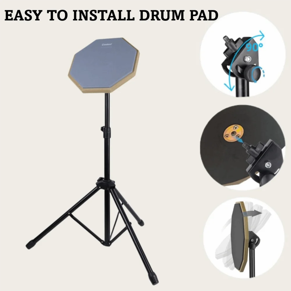Almohadilla de práctica de tambor de 8 pulgadas de alta calidad, almohadilla de tambor silenciosa, juego de soporte de tambor de doble cara, soporte ajustable portátil, entrenador de tambor tonto - imagen 2
