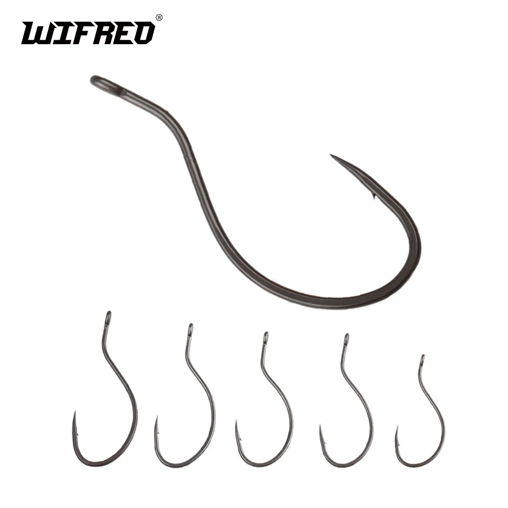 Wifreo 10 piezas # 4- # 2/0 2X fuerte 1X gancho de atado de moscas de vástago largo C84BAP gancho de mosca de camarón curvado hacia atrás para camarones suave gusano Streamer mosca