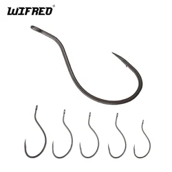 Wifreo 10 piezas # 4- # 2/0 2X fuerte 1X gancho de atado de moscas de vástago largo C84BAP gancho de mosca de camarón curvado hacia atrás para camarones suave gusano Streamer mosca