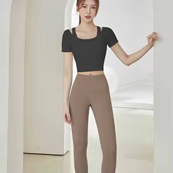 Camisas de Yoga de manga corta para mujer, ropa deportiva de malla acolchada, Top corto falso de 2 piezas, camisetas de gimnasio, camiseta interior para correr