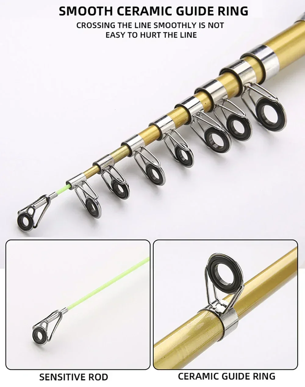 Caña de pescar giratoria de mar de alta calidad, 1,5 M, 1,7 M, 1,9 M, 2,1 M, fibra de carbono, telescópica retráctil, Mini caña de pescar de viaje - imagen 5