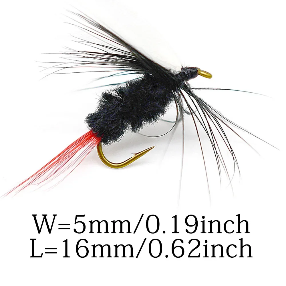 MNFT-señuelo giratorio para pesca de trucha, 10 piezas, cuerpo negro, alas blancas, mosca seca, Buggs, lubina, tamaño 10 - imagen 4