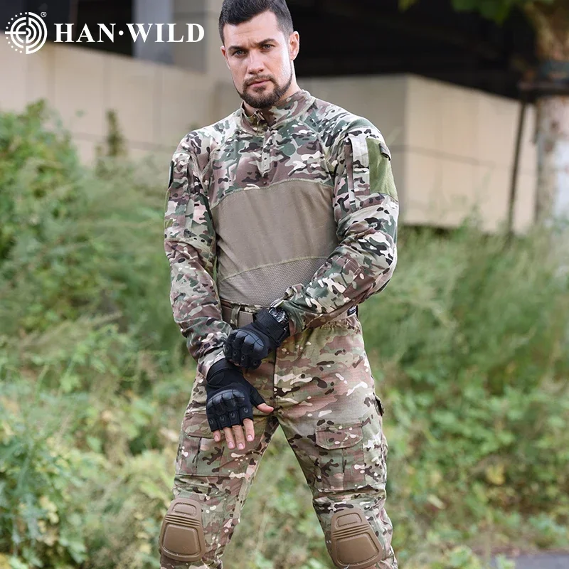 Traje táctico de Camping para hombre, uniforme de combate del Ejército, camisa de senderismo, pantalones Multicam Softair resistentes al desgaste, conjuntos militares de caza Airsoft - imagen 3