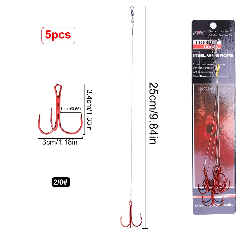 5pcs 25cm-hook 2-0