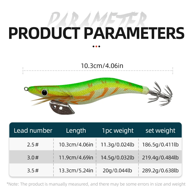 Nuevo 10 unids/bolsa, plantilla de calamar y camarones de madera que brilla en la oscuridad, nuevo estilo, señuelo de pesca, plantillas luminosas de calamar con 2,5 # ,3.0 # ,3.5 # Cebo de pesca con anzuelo - imagen 5