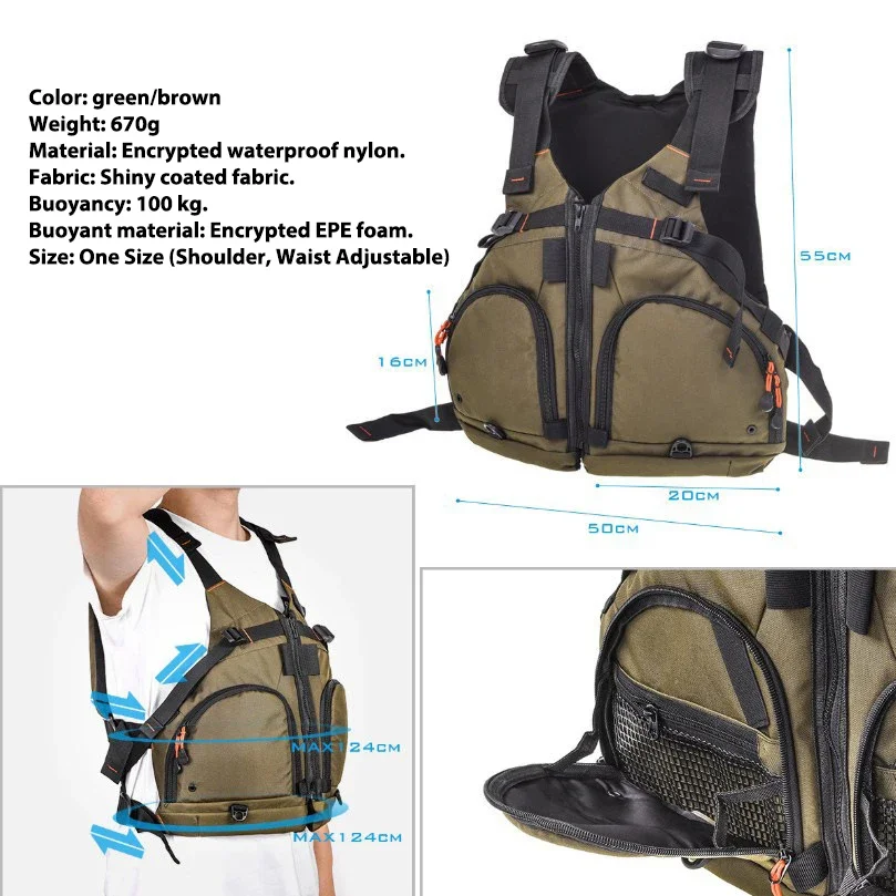 Chaleco de pesca profesional para Kayak, salvavidas ligero y ajustable con silbato, malla transpirable, múltiples bolsillos - imagen 3