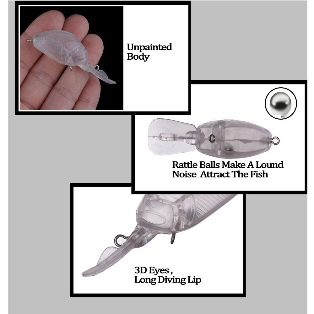 Chan'sHuang 20 piezas cebo en blanco sin pintar 6,2g/60mm de ancho labio Crankbait sonajero flotante señuelo de pesca Artificial - imagen 4