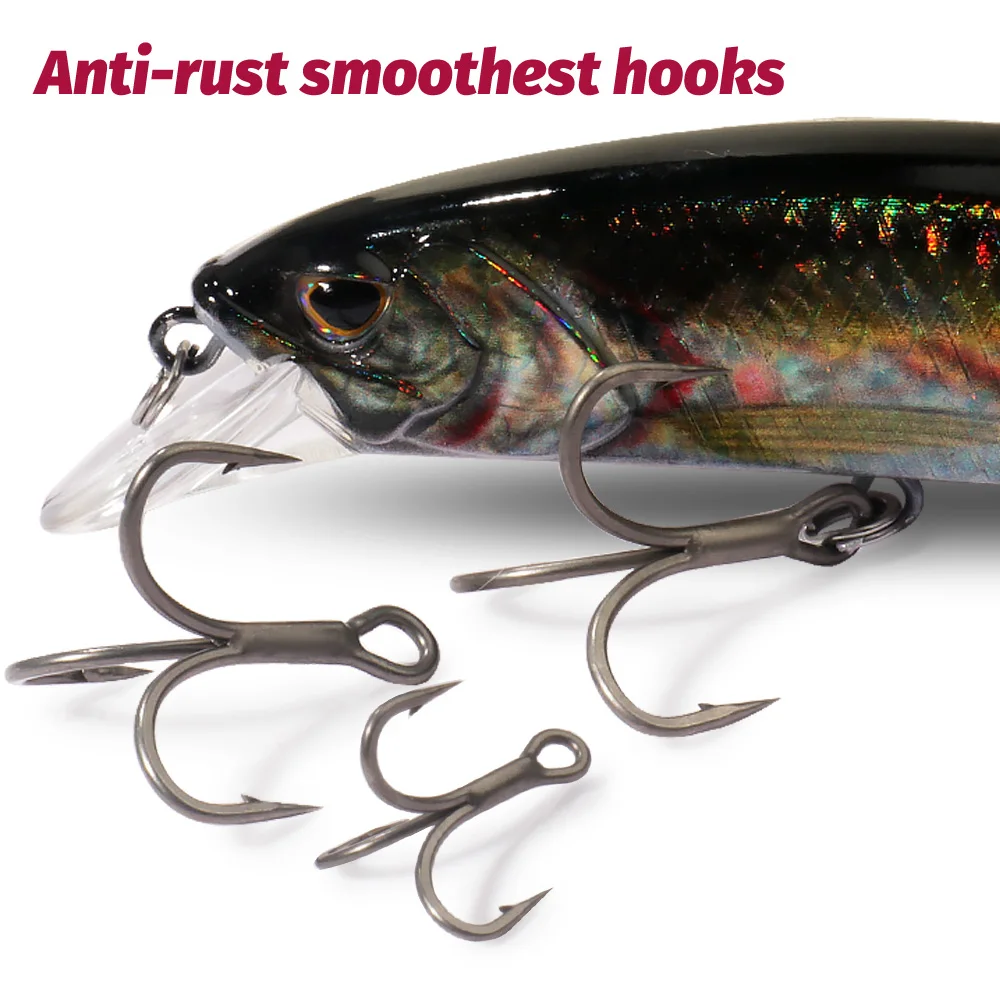 20 ganchos triples de teflón 2 # -10 # Anzuelos con púas angulares, afilados, de acero rico en carbono, níquel, antioxidante, aparejos de pesca, anzuelo - imagen 4