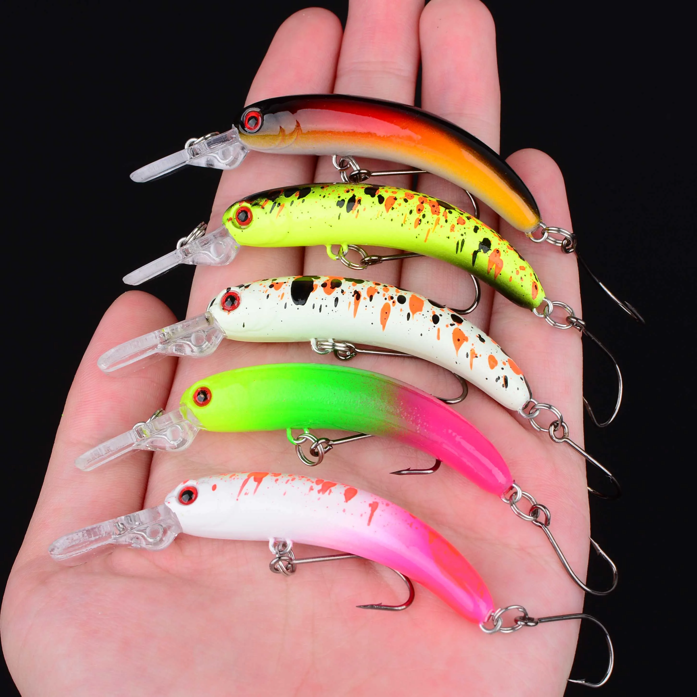 5 uds. Señuelos de pesca duros de trucha pececillo de hundimiento lento, cebos de pesca de lubina, Crankbaits Wobbler, señuelos curvos, cebo de pesca de agua dulce y salada - imagen 3