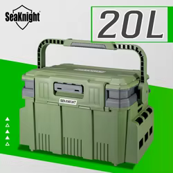 Marca SeaKnight, caja de aparejos de pesca de 20L SK05, caja de almacenamiento de pesca dura de gran capacidad de doble capa, estuche multifuncional, soporte para caña