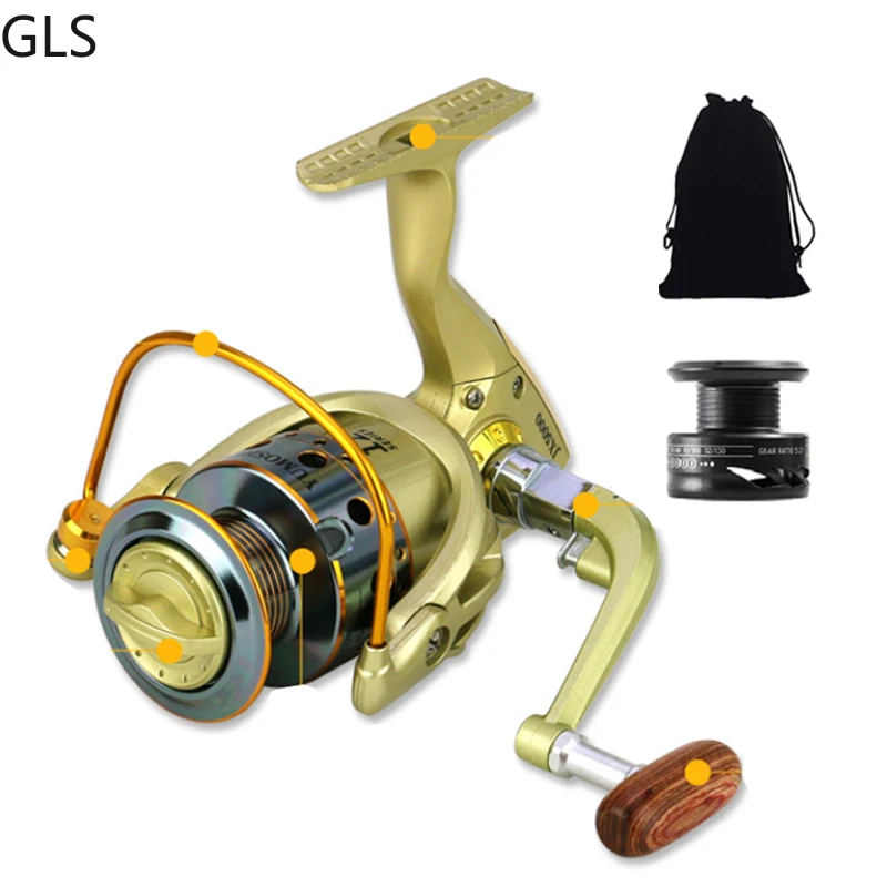 Bolsa de carrete de pesca giratorio, accesorio profesional con agarre de madera, relación de transmisión 2024: 1, rueda de pesca de lubina con carrete de repuesto, 5,2 - imagen 2