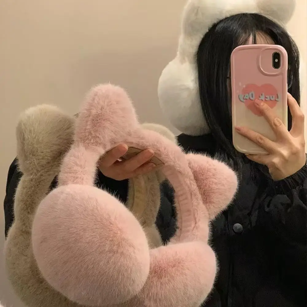 Orejeras de gato de piel sintética suave, cubierta térmica para las orejas de invierno con dibujos animados, orejeras gruesas para mantener el calor, orejeras de felpa para esquiar - imagen 4