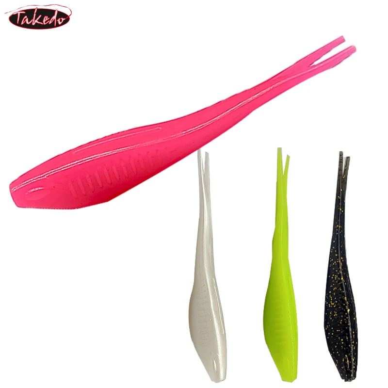TAKEDO MY18 3 unids/set 12,5 CM 11,5G señuelo de pesca de girino TPR cebo suave cebos de cola bifurcada Wobbers para lubina bagre - imagen 5