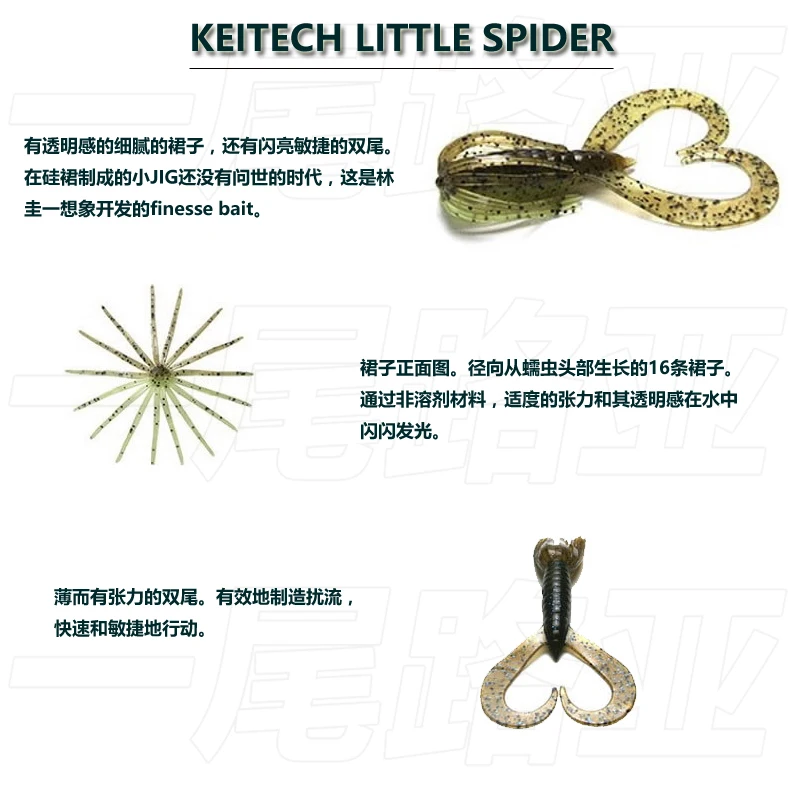 Japón KEITECH crisantemo doble cola enrollada Little Spider Luya cebo blando importado Texas falda de goma gancho de plomo - imagen 5