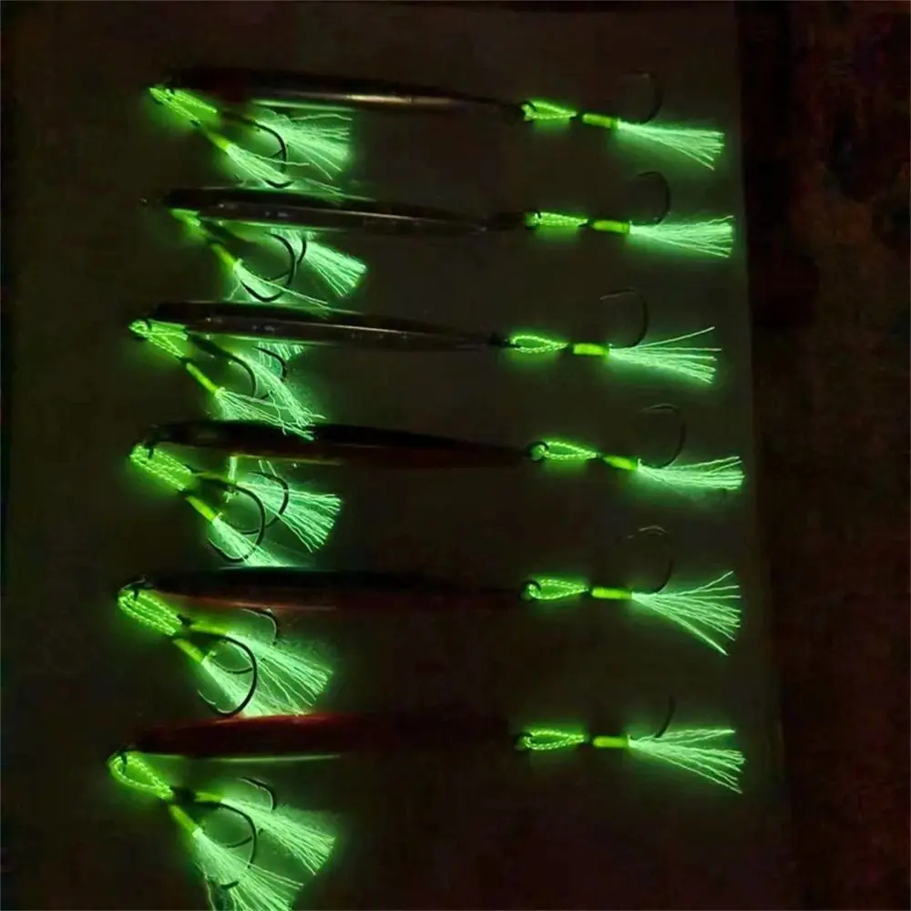Señuelo luminoso de pesca Jigging lento, anzuelo de asistencia fundido, púas individuales, hilo de pluma, acero de alto carbono, 10 unidades por lote - imagen 4
