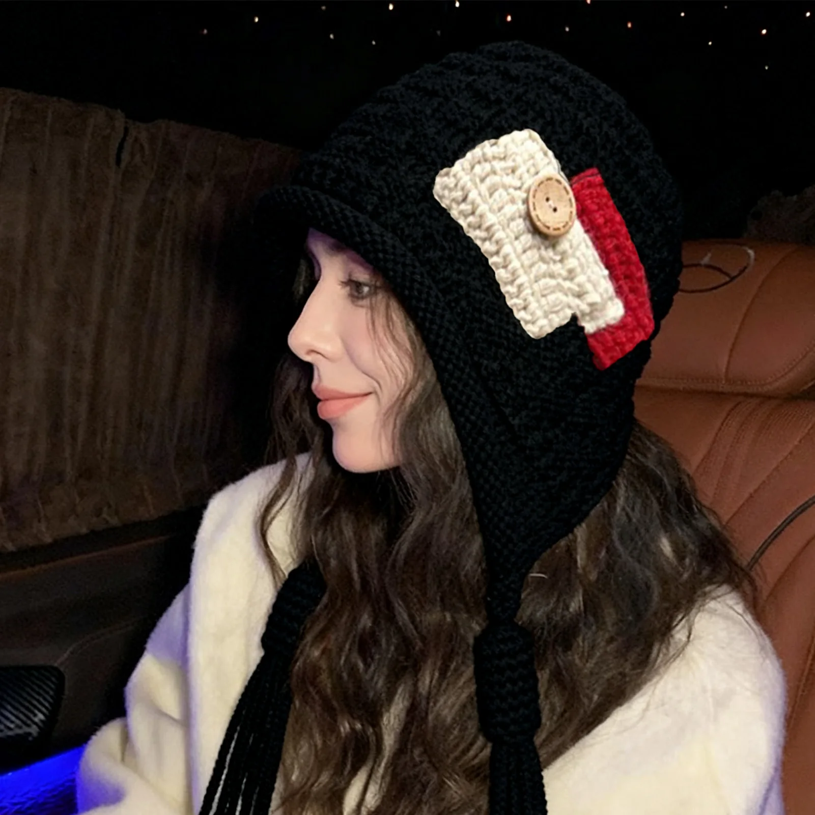 Gorro cálido de punto para invierno para mujer, boina con protección para los oídos a prueba de viento para exteriores, gorros para ciclismo, montar y acampar, gorros de moda para niñas, 1 unidad - imagen 3