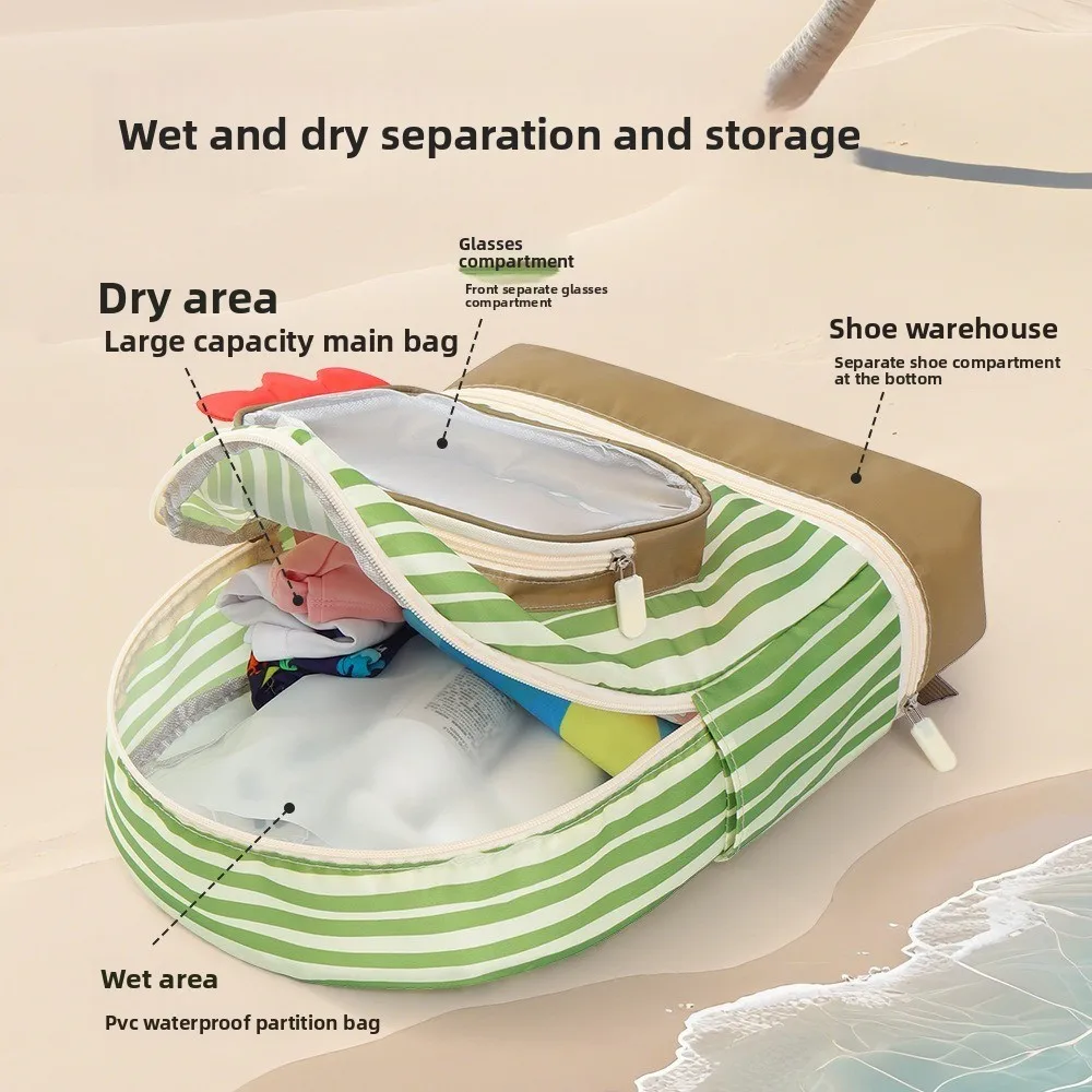 Bolsa de natación para niños con separación en seco y húmedo, compartimento para zapatos, bolsa de almacenamiento para traje de baño con patrón de animales, forma bonita - imagen 3