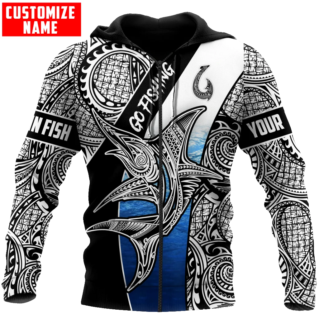 Polinesio Go Fishing Marlin Fish personalizado 3D impreso hombres Sudadera con capucha y sudadera Unisex Zip sudaderas con capucha chándales casuales KJ876 - imagen 5