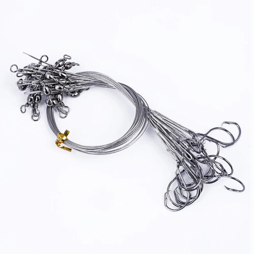 FTK-línea de pesca de acero antimordedura, líder de alambre de acero con ganchos circulares, giratorios, 20 unids/lote/bolsa, aparejos de pesca de 20-60LB - imagen 5