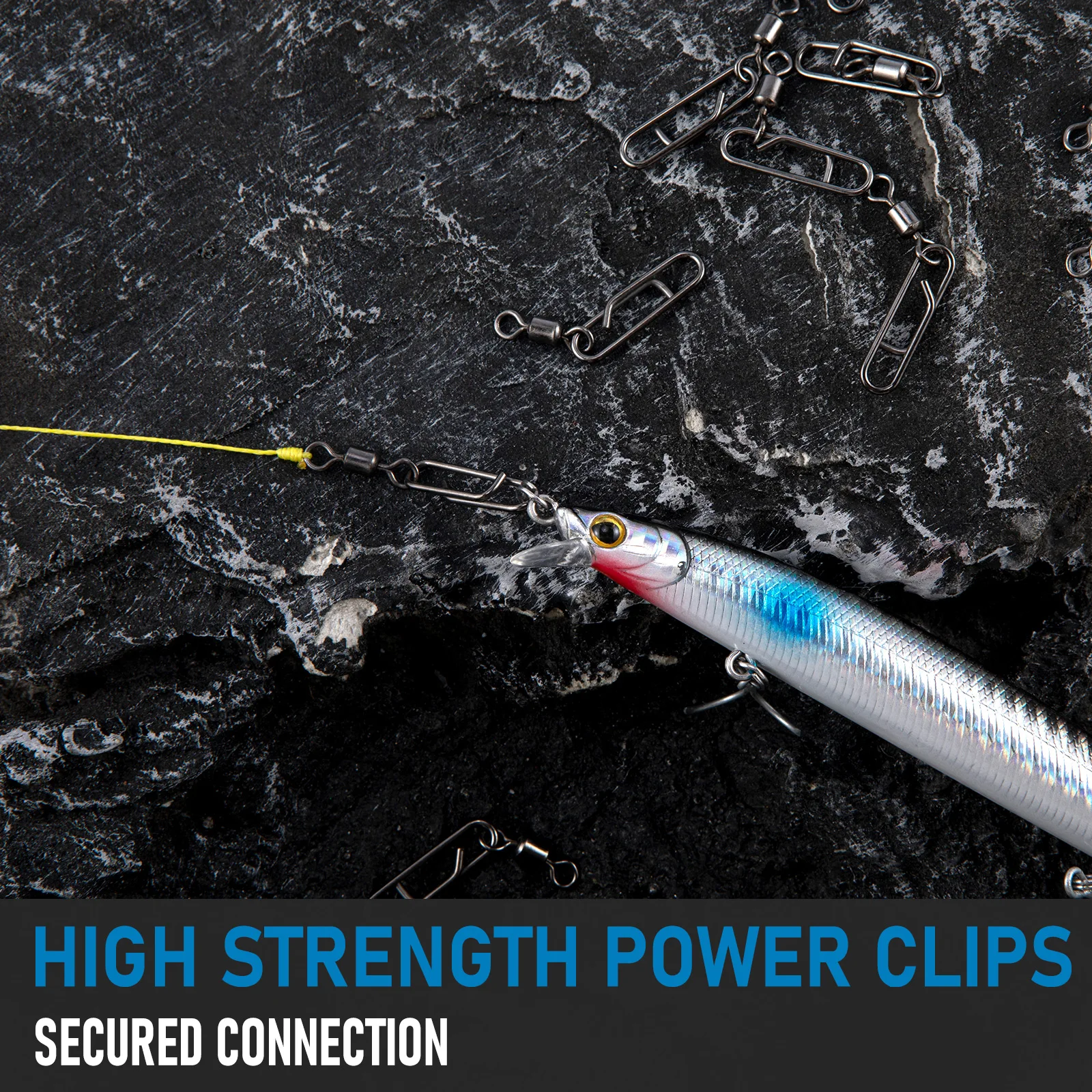 Dr.Fish 20 piezas Clips de potencia de pesca barril giratorio Snap giratorio cambio rápido gancho señuelo conector alta resistencia velocidad Snap giratorio - imagen 2