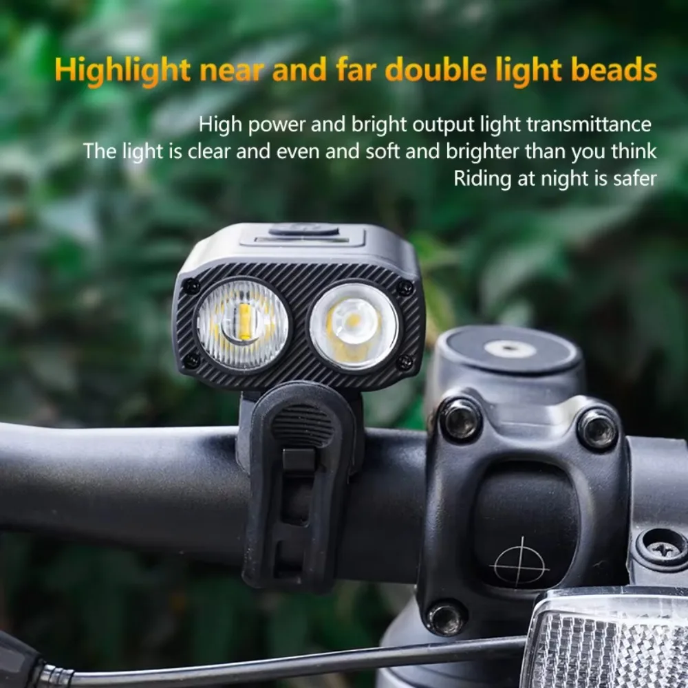 Vista frontal del haz de luz LED de la lámpara de bicicleta