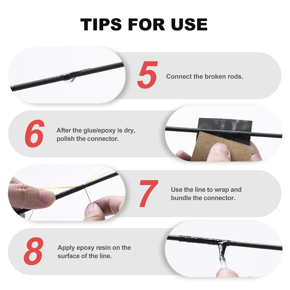 Goture-Juego de accesorios de reparación de cañas de pescar en blanco, palo de fibra de carbono con traje de papel de lija de 4 tamaños para caña de lanzamiento giratoria en blanco - imagen 5